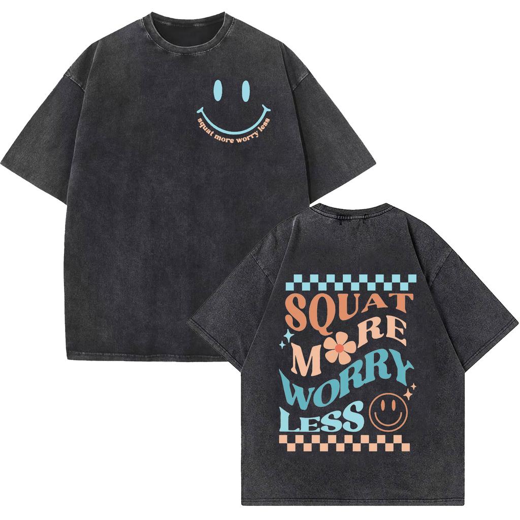 My Happy Hour Gym Vintage Washed T Shirts Fashion O-Neck Short Sleeve T-shirt Casual 100% Cotton Oversized T-shirts Unisex