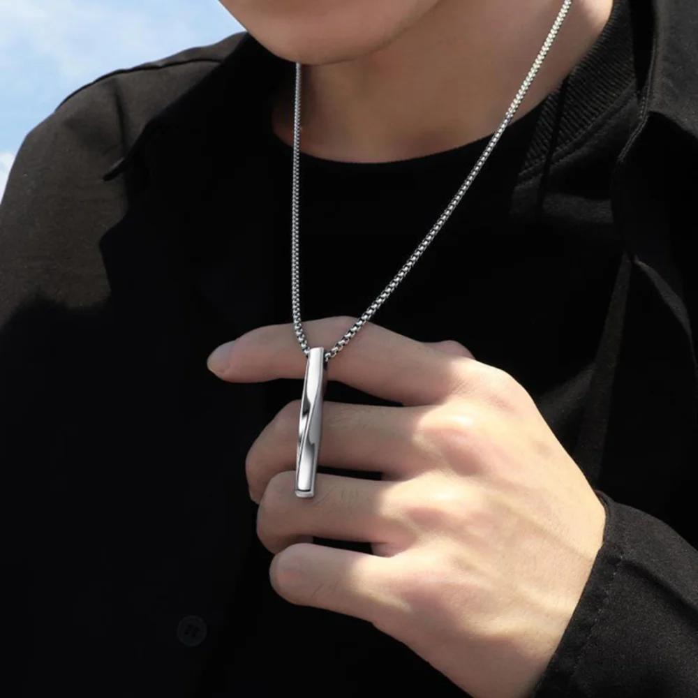 Personality Geometric Square Spiral Pendant Necklace for Mens Hip Hop Rock Chokers Stainless Steel Chain Punk Party Jewelry Gift
