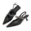 Temperament Sandals Women's Skirt Heels Women's New Summer French Rhinestone Pointed Head Thin Heel Bag Head Back Empty