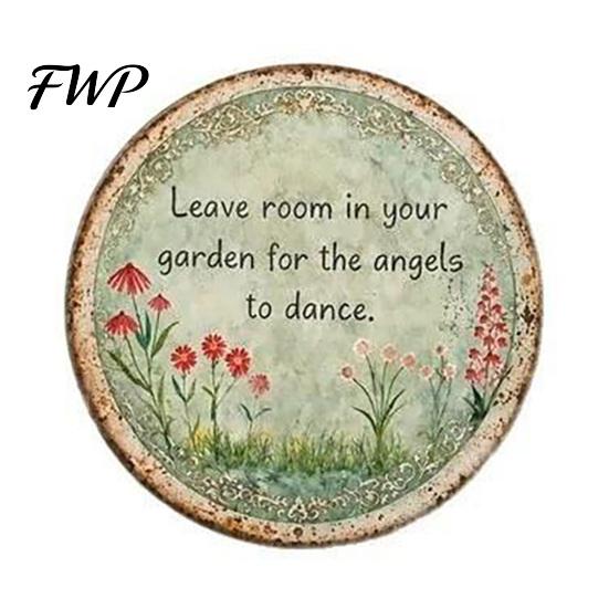 Retro Wall Decor Round Garden Metal Sign, Distressed Iron Decor, Weather Resistant Indoor Outdoor Hanging Vintage Art Plaque for Courtyard Patio Fence