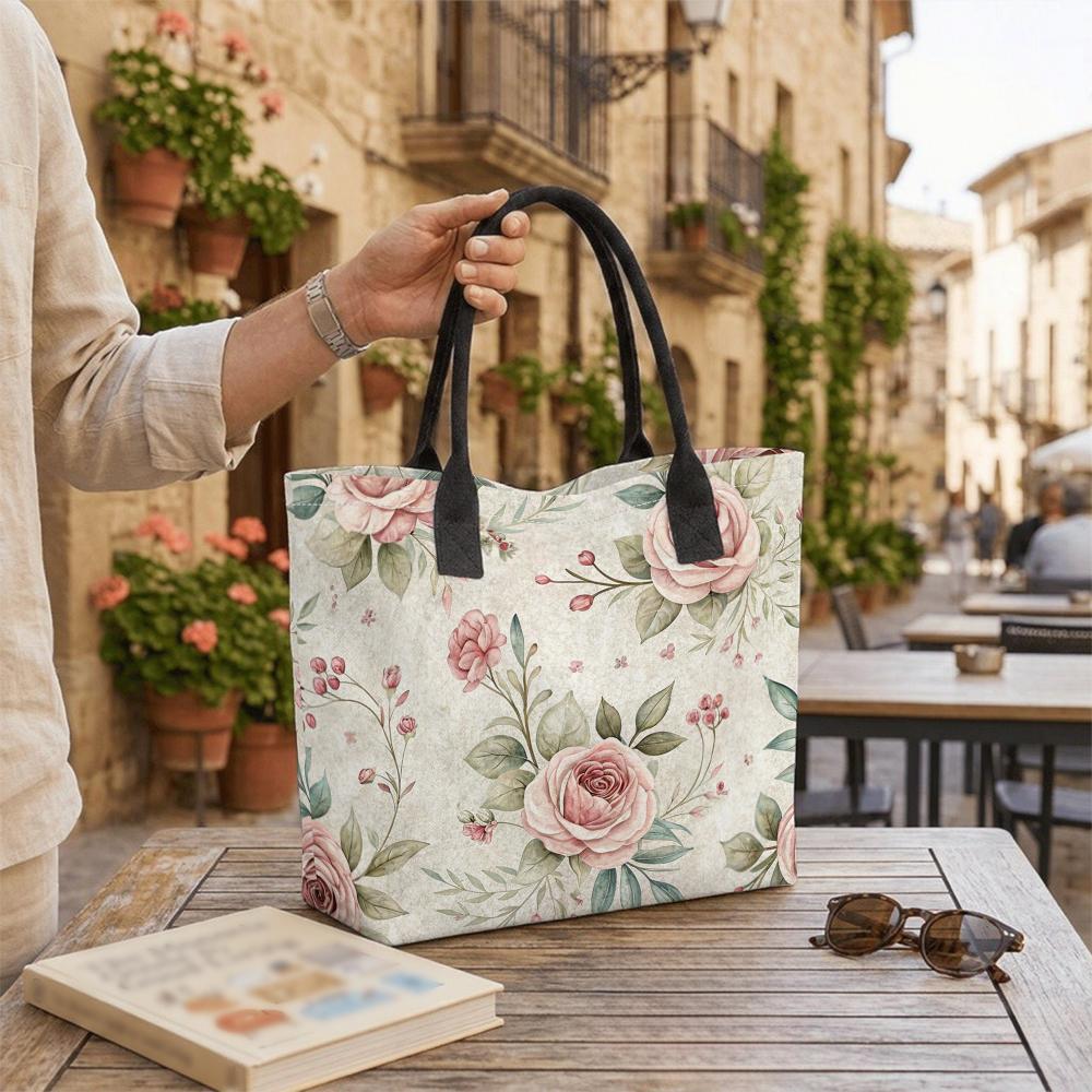 Floral Canvas Tote Bag Women Casual Large Capacity Daily Shopping Shoulder Handbag