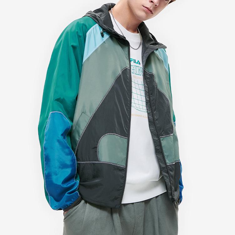 Fila Color Block Spliced Casual Logo Hooded Woven Jacket Men Jackets Dark-Iron-Gray F11M239704F-DY