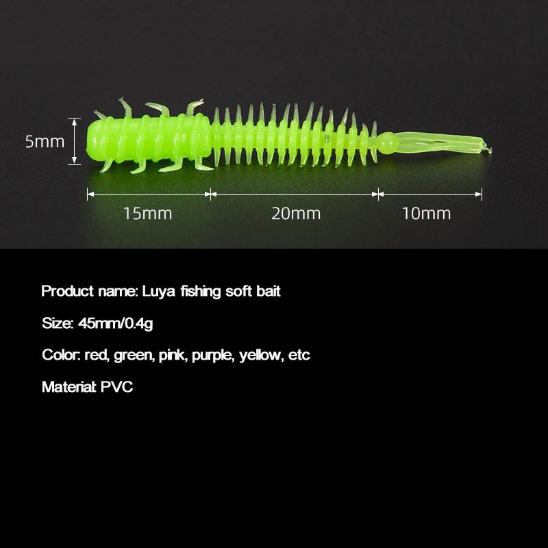 MNFT 60Pcs 45mm/0.4g Luya Soft Fishing Bait PVC Root Fish Bait 3-tail Spiral Multi-Colors Slug Bait