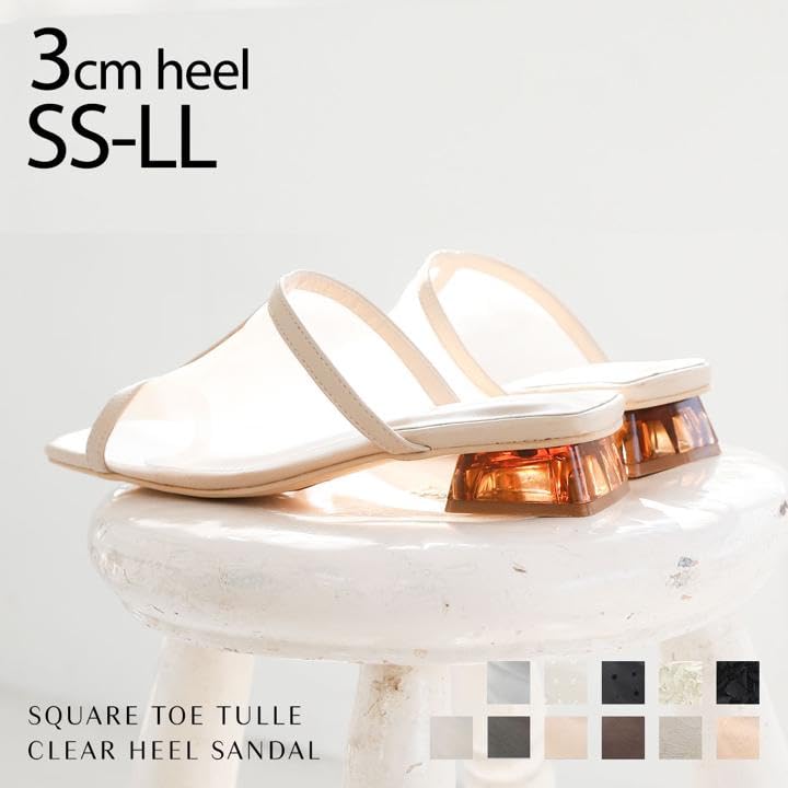 Sheer Clear LL [Vivian] Sandals, Women's Mules, Heel, Tulle, V0378SM, Silver, (25.0-25.5)