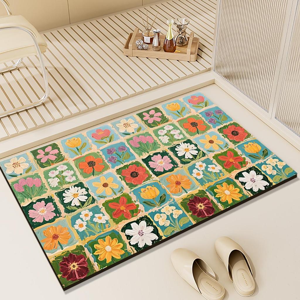 Quick-Dry Retro Floral Non-Slip Diatom Mud Bath Mat