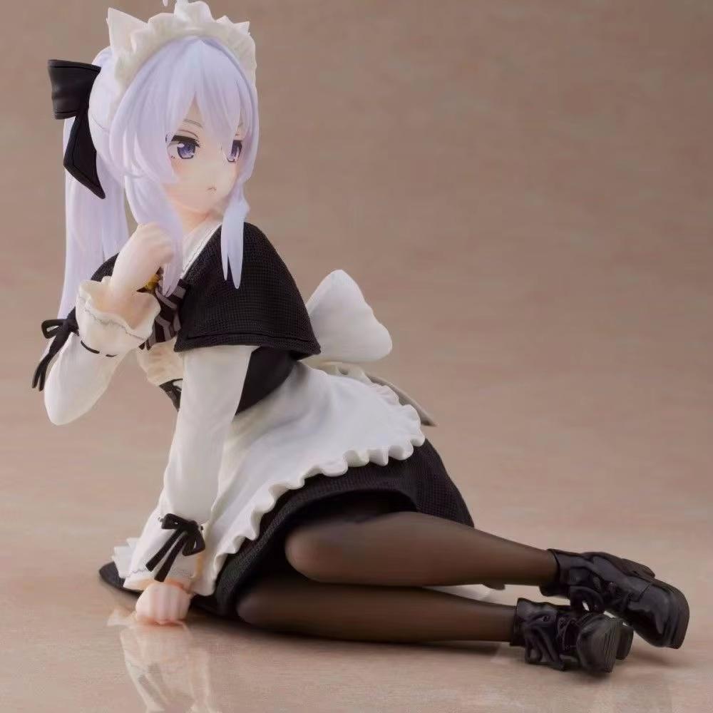 10cm Anime Elaina Figure Wandering Witch The Journey Black Cat Maid Dress Sitting Pose PVC Scale Ratio Model Series Toys Playsetss Gift Presents