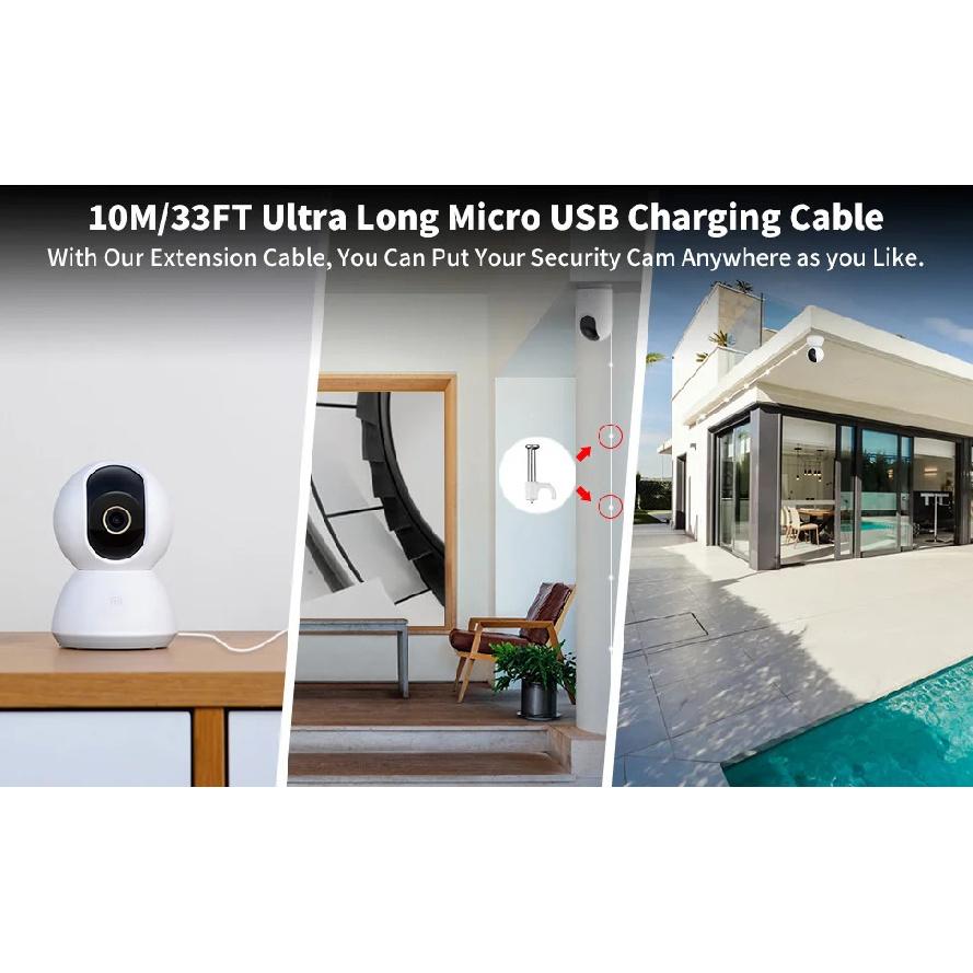 3~13m Micro USB Extension Cable For Xiaomi MI 360 ° Home Safety Camera 2K Pro, MI 360 °  (1080P)  Security Camera Charging Cable