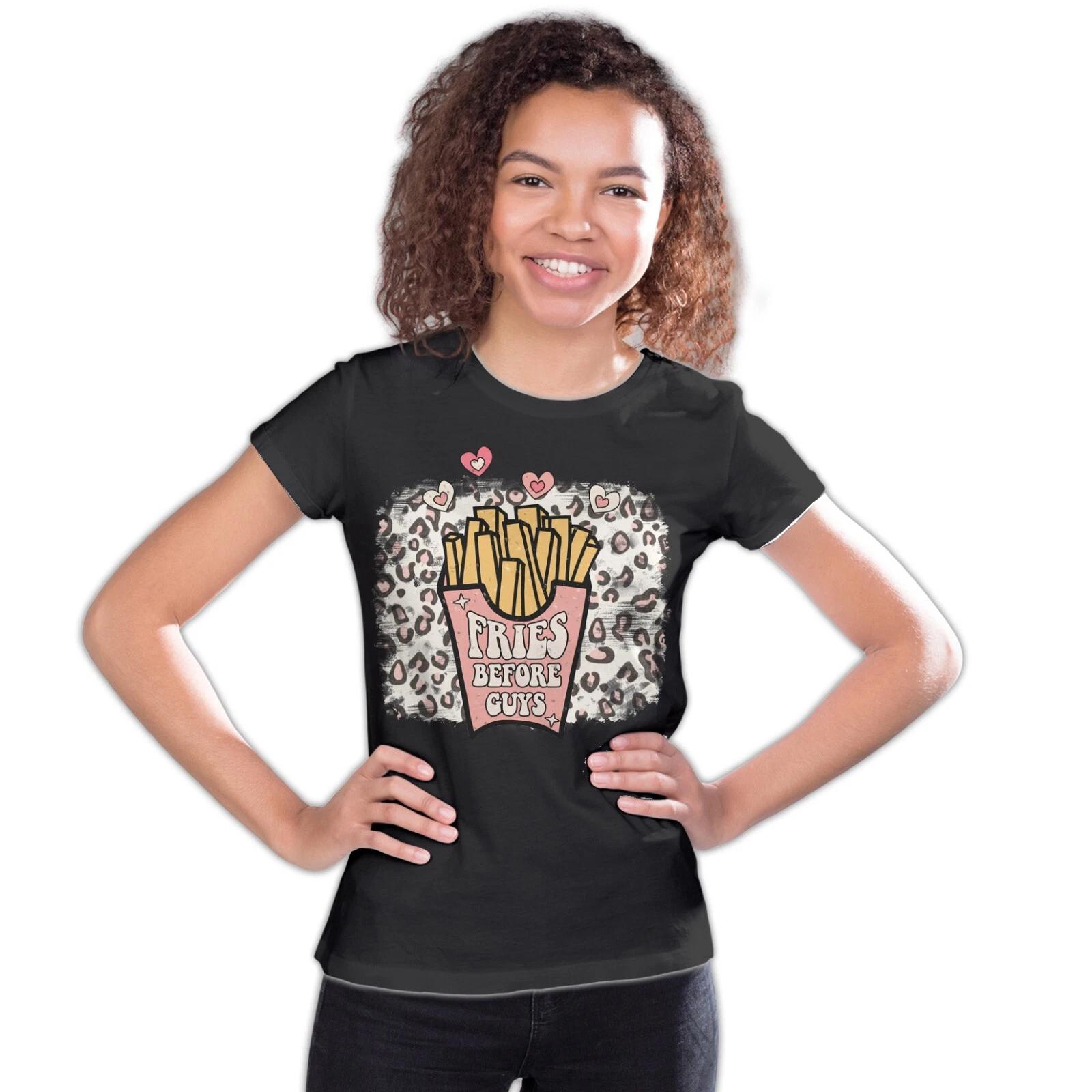 UA Valentine s Day Retro Fries Before Guys Leopard Print Love Youth T-Shirt 150