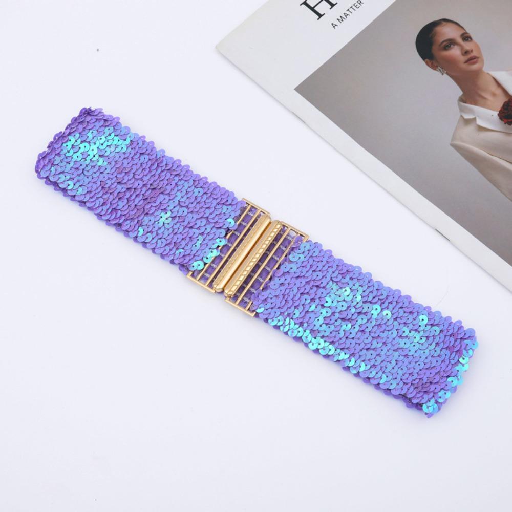 Cintura Elastica con Fibbia Dorata a Disco, Lurex e Paillettes, 60cm, da Donna, Fashion, Lucida, per Abiti
