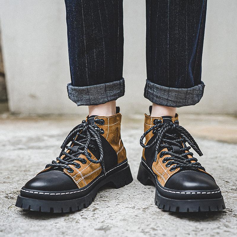 Modedesigner Marke Herren Motorradstiefel Street Arbeitsstiefel Trendige Ritterstiefel Herren Lässige Kurze Stiefel Grün Modisch