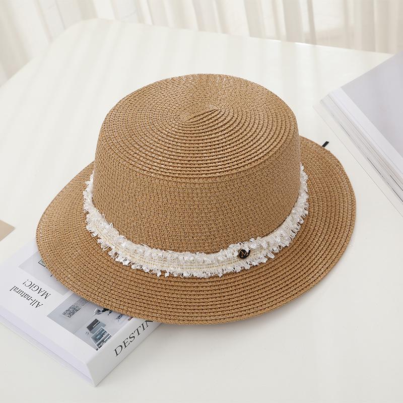 New Women's Summer UV Protection Sweet Ribbon Seaside Vacation Sunshade Bucket Hat Bow Large Brim Straw Hat