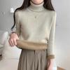 Solid color turtleneck integrated fleece thickened inner top women's winter simple basic knitted bottoming shirt soft waxy sweater