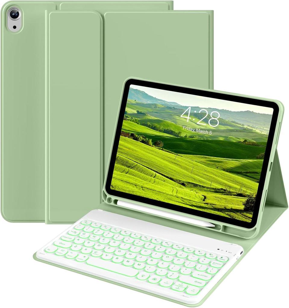 iPad Air 11th Gen Leather Case with Magnetic Backlit Keyboard and Pen Holder - Fits Pro 11/10.9