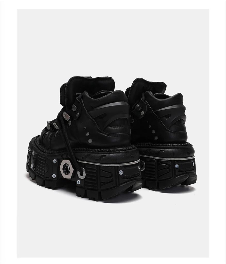 Fashion 2025 New Fashion Retro Tank-Soled Shoes Metal High-Top Shoes Thick-Soled Real Leather Shoes Punk Platform Sole Style Shoes Women