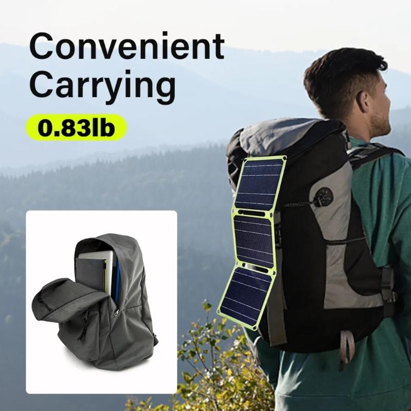 5V Portable Foldable Solars Panel ETFE Monocrystallines Silicon with Double USB and Port for Camping and Hiking