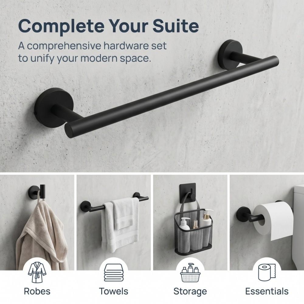 5 PCS Black Bathroom Hardware Set Wall Mounted Towel Rack Set Household Use