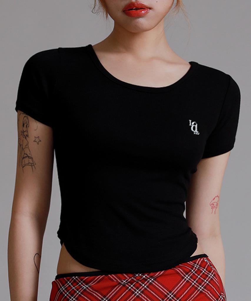 LIKE THE MOST U-Neck Round Cut Half T-Shirt_Black