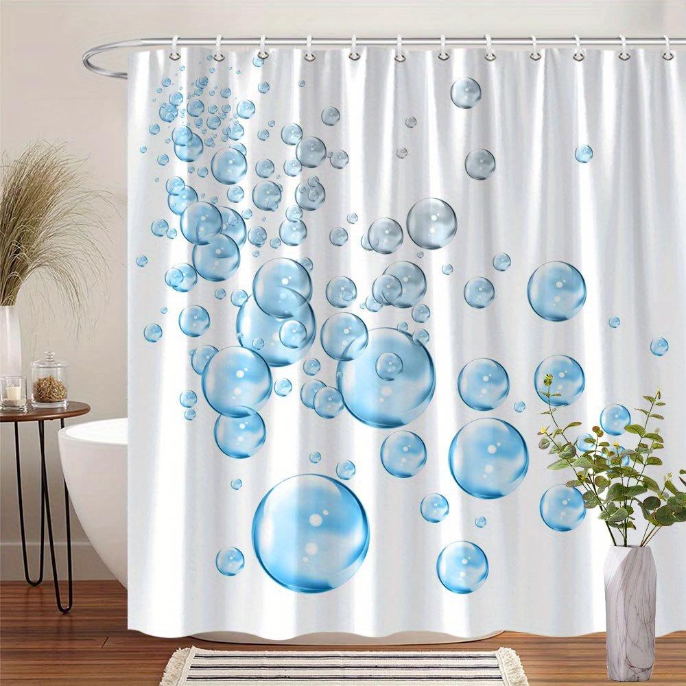 Minimalist Bubble Shower Curtain 180x180cm – Blue Translucent Spheres on White, Fresh Clean Bathroom Decor, 12 Hooks