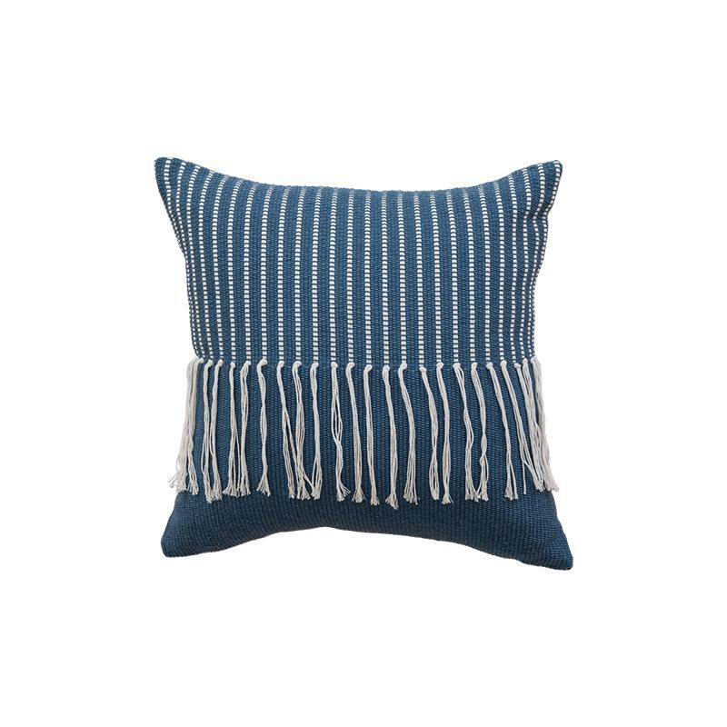 Blue Sofa Headboard Pillowcase Jacquard Embroidery Pillow Cover Cojines Decor Home Striped Polka Dot Tassel Cushion Covers 45X45