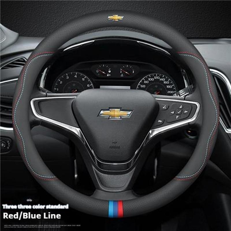 Car Leather Steering Wheel Cover for Chevrolet Montana Trailblazer EV SS RS Silverado RST Equinox RS LT Bolt EUV Blrzer 38cm