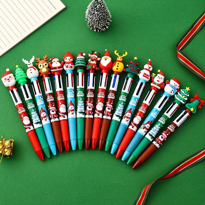 16pcs Christmas Four-color Ballpoint Pens, Santa Claus Decorations, Colorful Christmas Birthday Gifts, Fun Ballpoint Pens