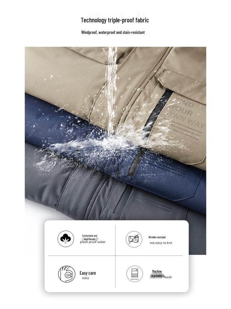 Klassische Herren Kapuzenjacke aus Baumwolle mit Fleecefutter - Warmer, Dicker Wintermantel mit mehreren Taschen für die Arbeitskleidung im Freien für die mittlere und ältere Generation