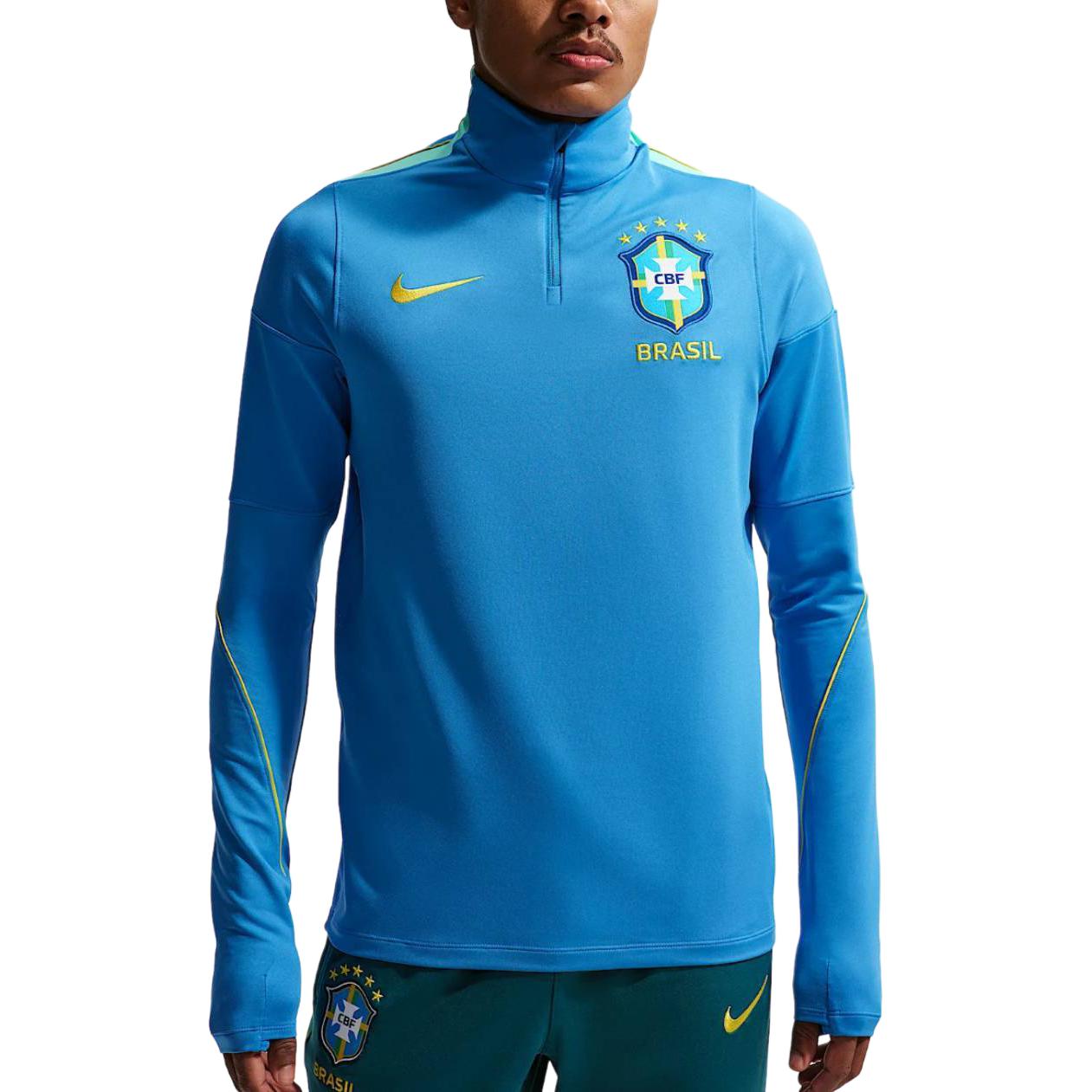 Nike Dri-Fit Strike Brazil Team Quick-Dry Training Stand-Up Collar Simple Long Sleeve Football Shirt Men tops IB4988-435 S