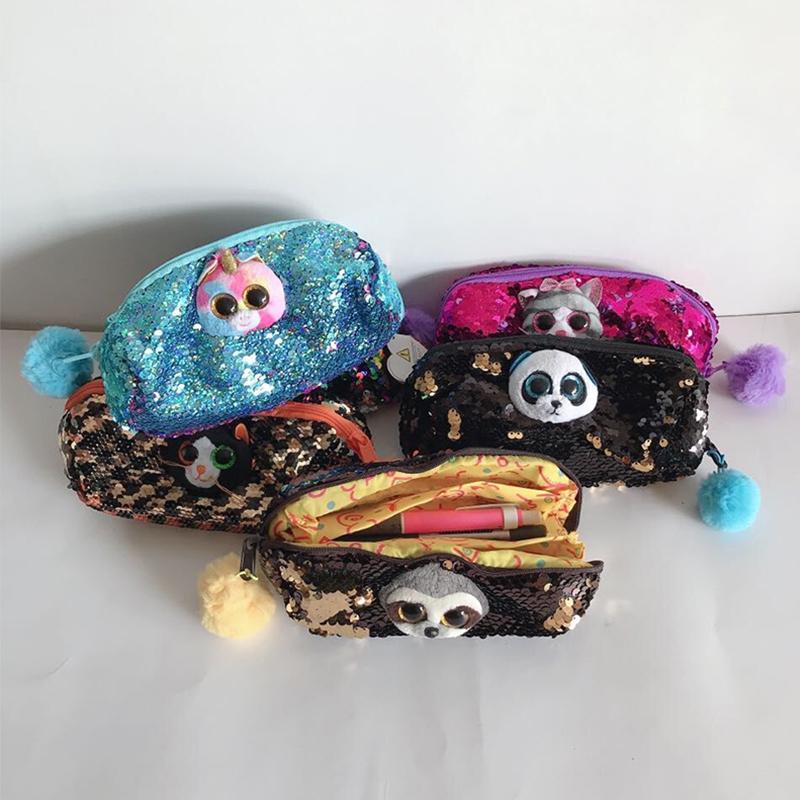 20cm Flippables Cekiny Modny Piórnik Etui Duże Oczy Urocza Lalka Zwierzęca Jednorożec Leopard Panda Kot Szkoła Leniwiec Prezenty