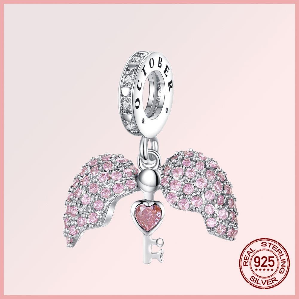 Sparkling Pavé Angel Wings Copper Dangle Charms Fit Original Bracelet Beads Jewelry Gift Diy