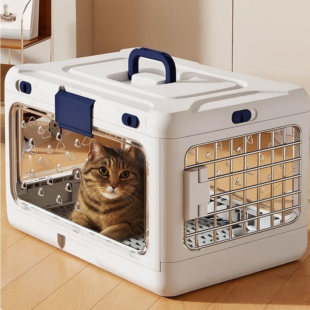 Collapsible Pet Carrier Box Breathable Thickening Cat Transport Box with Handle Plastic Pet Travel Cage Indoor Outdoor Use