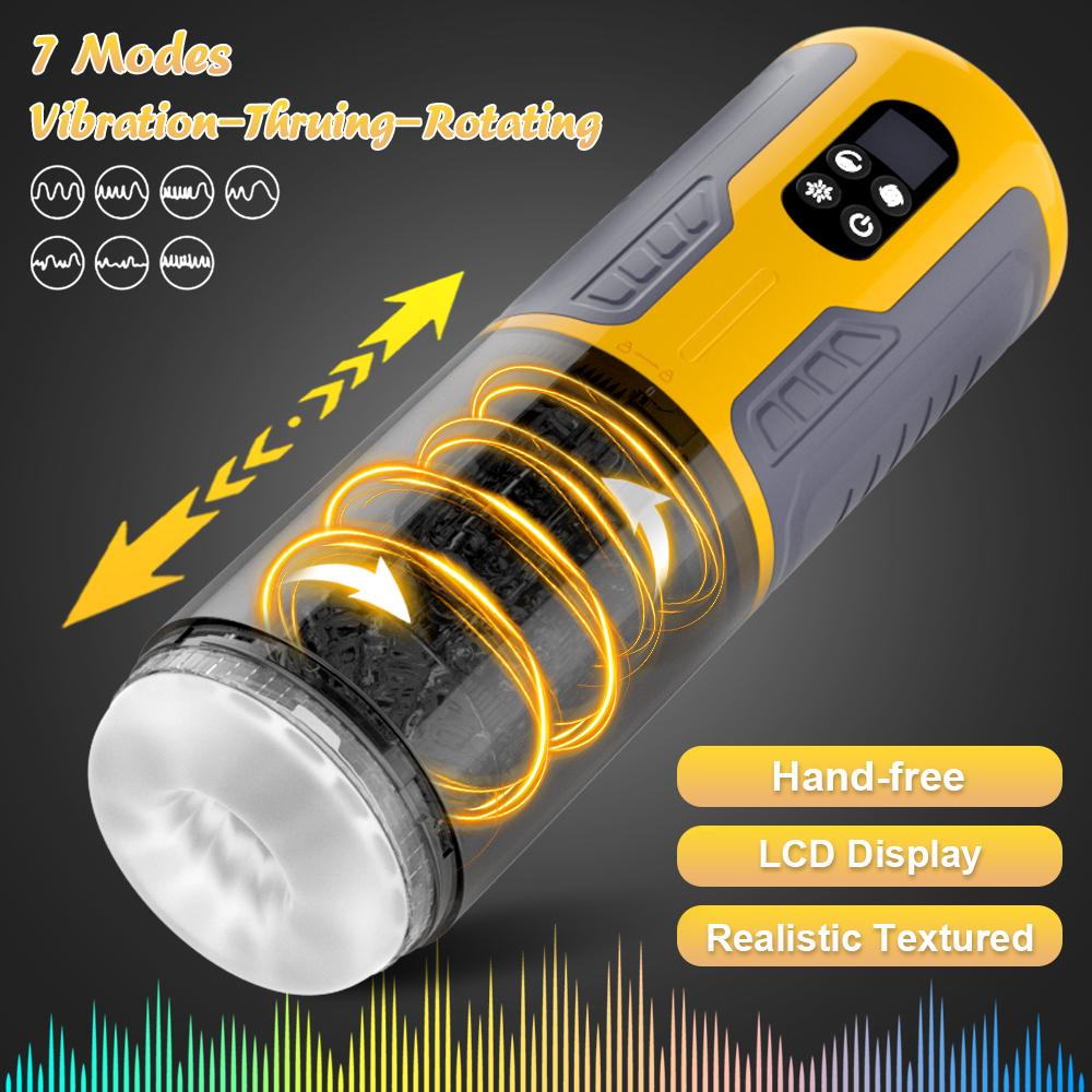 Nový automatický mužský masturbátor 7 Vibration 7 Rotation 7 Thrus Pánský masturbační pohár LCD digitální simulace Orální sex Mužský masturbátor 18+