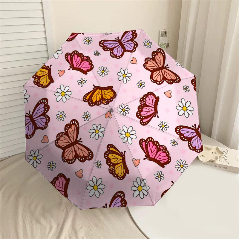 

1PC Butterfly Flowers Umbrella-8-Rib Reinforced Portable Folding Travel Suitable for All Seasons Outdoor Daily Use-G392
