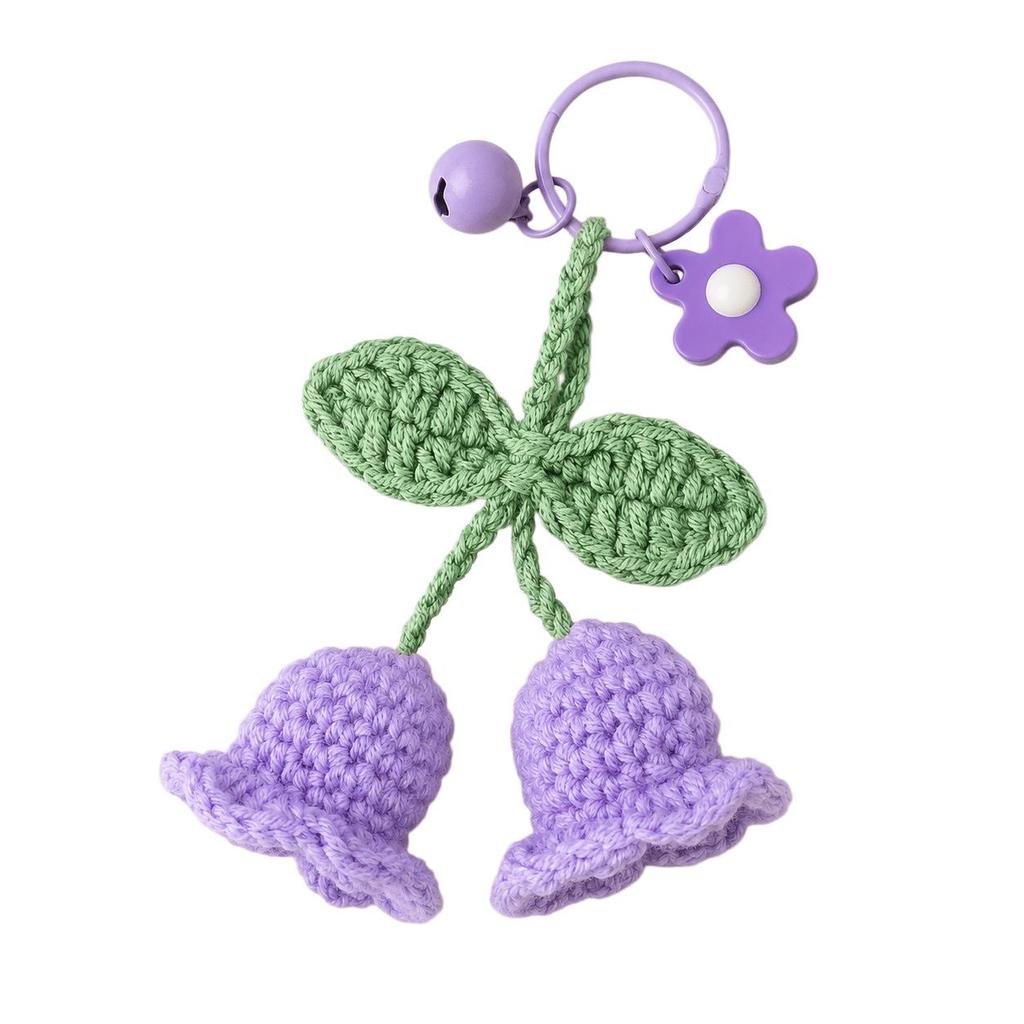Handmade Lily Flower Wind Chime Keychain Doll Yarn Crochet Pendant for Bag & Car Decor