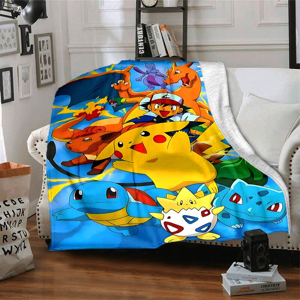 1pc Pokemon, Pikachu Flannel Blanket [Cozy Throw Blanket] For Sofa, Bed, Travel, Camping, Livingroom, Office, Couch, Chair, And Bed