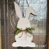 Retro Easter Bunny Door Hanging, Wooden Easter Decoration With Green Leaves, Rabbit Pendant, Wall and Door Decor