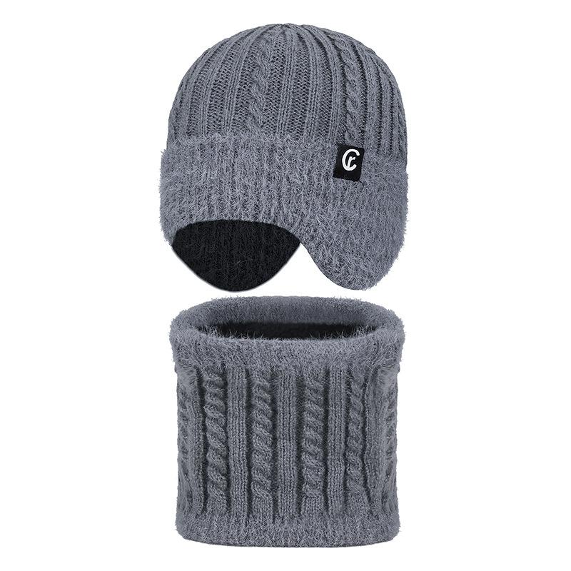 Wool Hat Scarf Two-Piece Winter Knitted Hat for Men Women Outdoor Riding Windproof Ear Protection Warm Hat