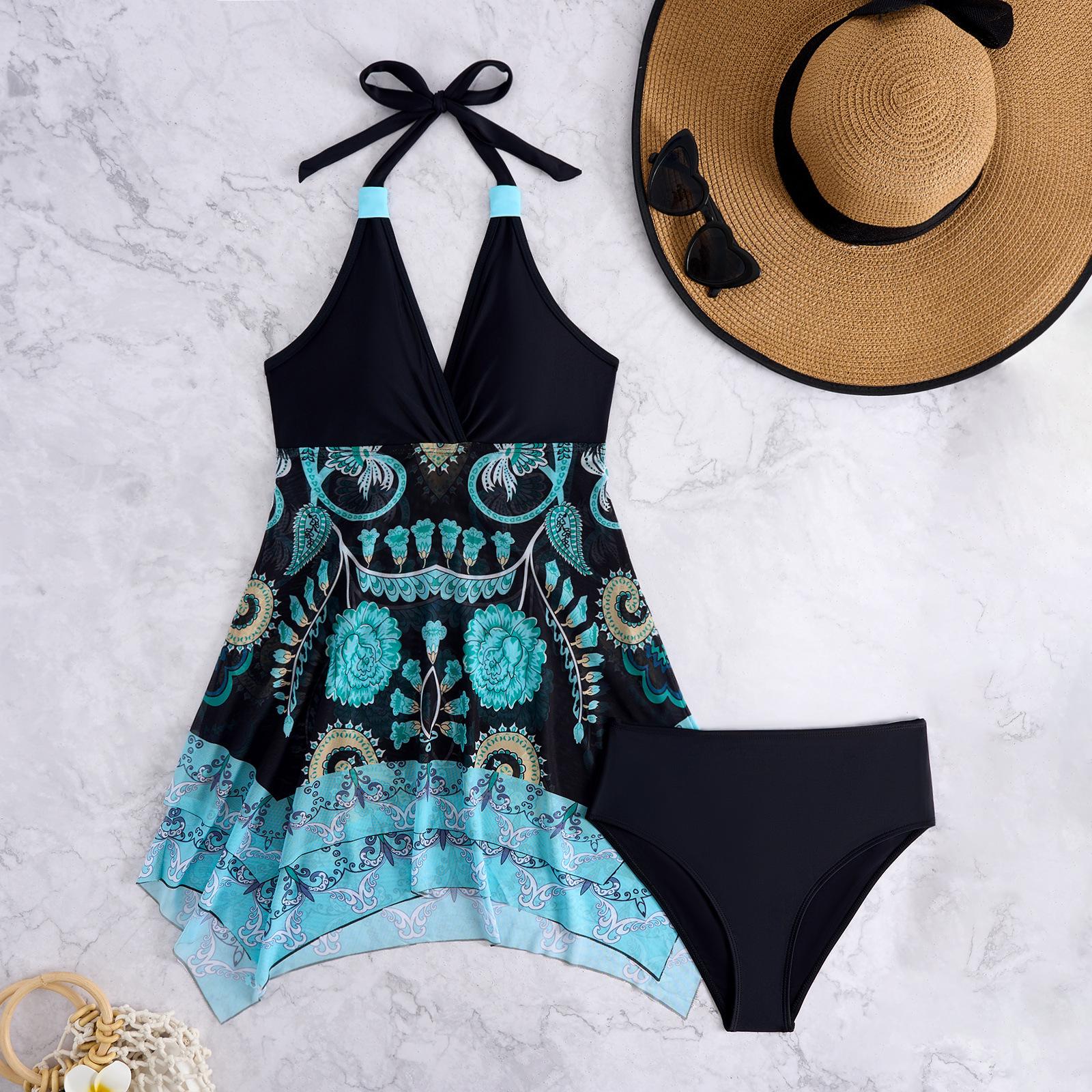 

Женский купальник-двойка с юбкой, облегающий, с европейским и американским принтом, 2025 Large