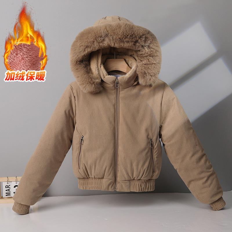 Cotton-padded Women's New Big Fur Collar Short Corduroy Loose Fleece Warm Thickened Student Cotton-padded Jacket Women
