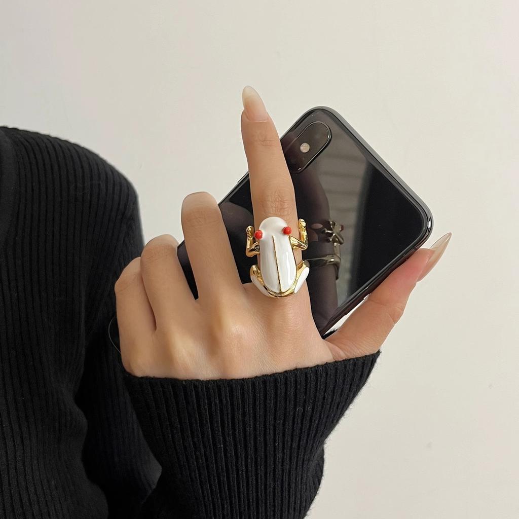 Neuer Baumfrosch Emaille Tropföl Grün Lustiger Frosch Ring Blauer Frosch Ring Verstellbarer Öffnungsring für Damen Herren Party Geschenk Schmuck