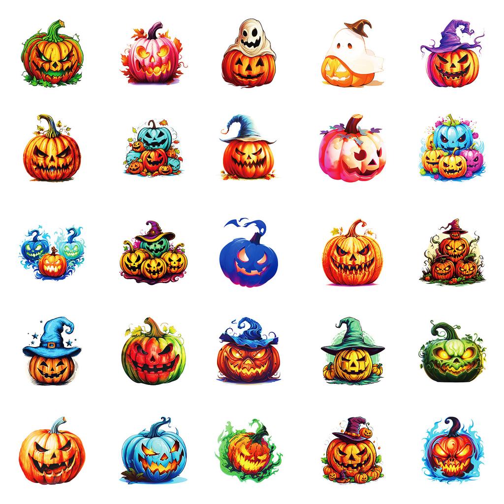   50Pcs Halloween Spooky Stickers - 2x1.8 Inch Durable Adhesive Decals for Phone, Laptop, Luggage, Party Decor