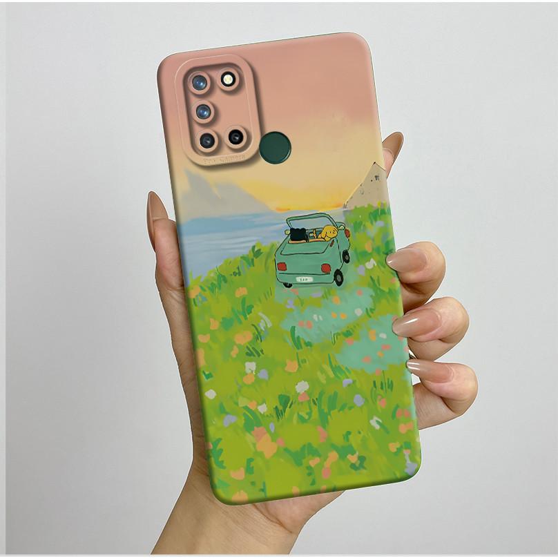 

Phone Case For Realme 7I RMX2103 C17 Shockproof Case For Realme C17 Pretty Flowers Liquid Soft Silicone Back Cover Bumper Fundas Realme C17