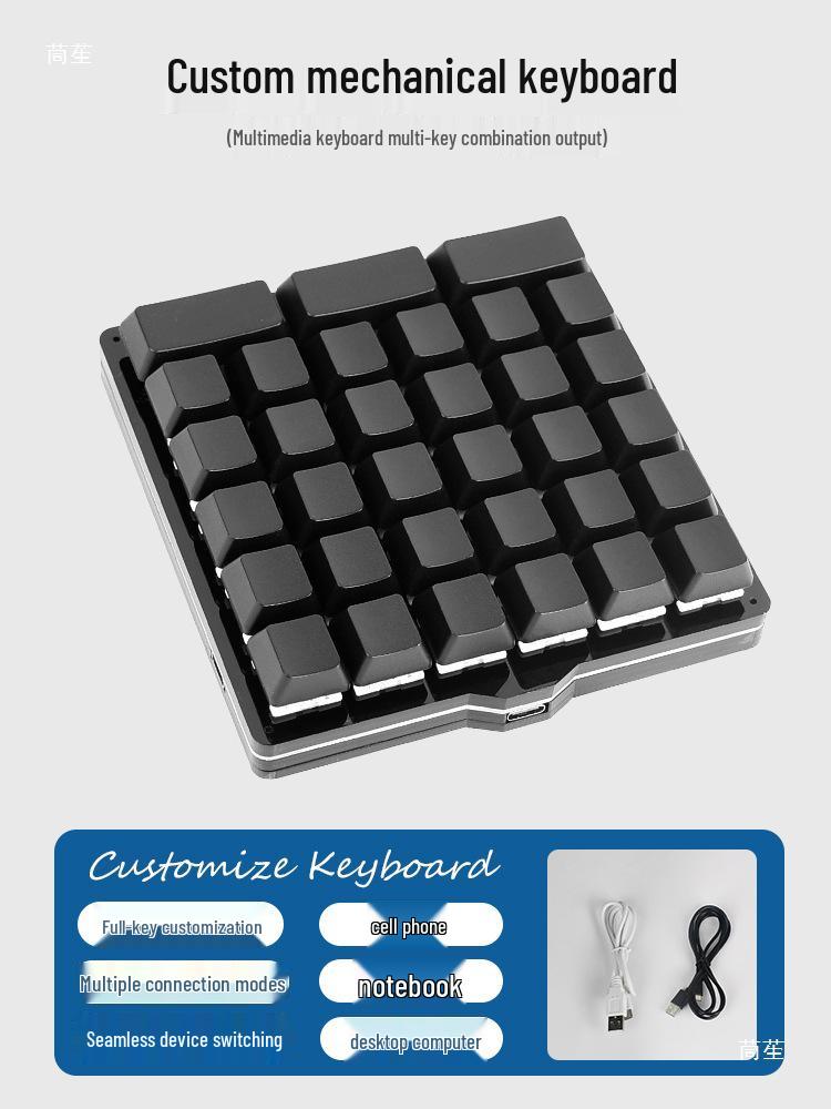 Custom USB Mechanical Macro Keyboard - 33 Keys, 6 Rows, Programmable for Shortcuts and Passwords