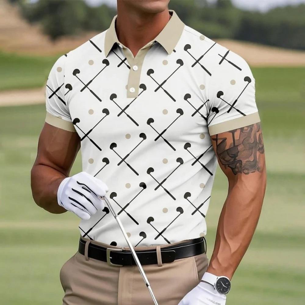 Men's Golf Printed 3D Polo Shirt Summer Casual Street Short Sleeved T-shirt Flip Top