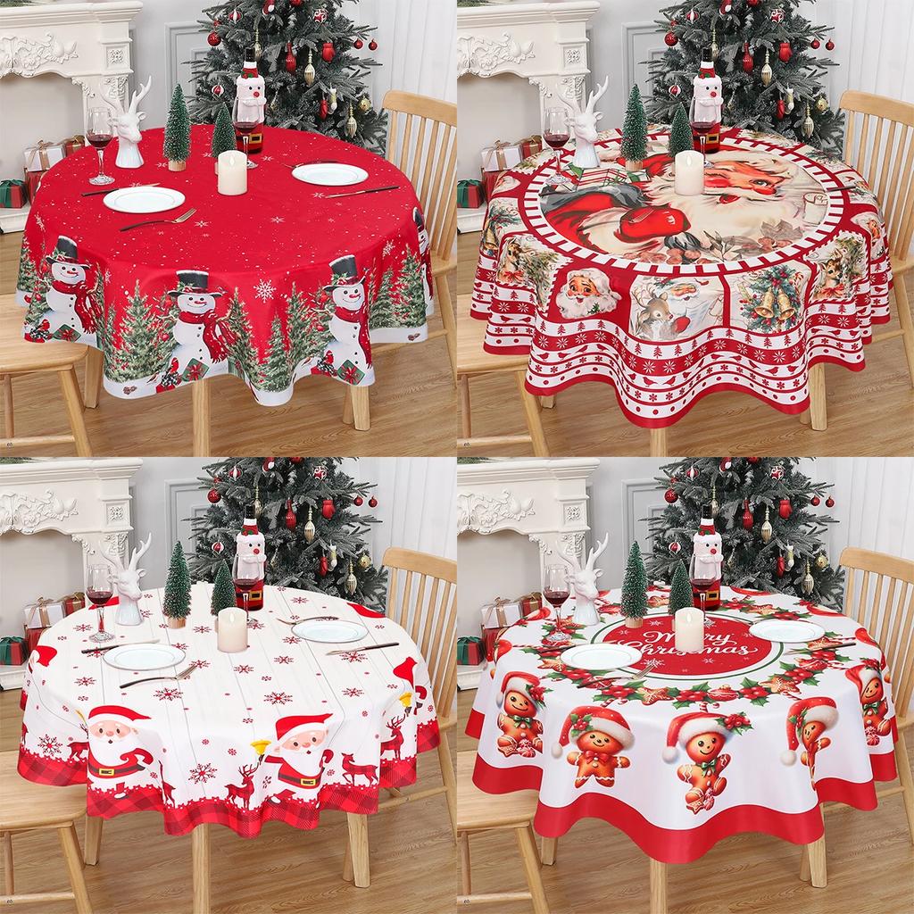 Round Table Cover for Christmas 2026 Decoration, Polyester Xmas Tablecloth for Home Dining, Merry Christmas Gift Navidad New Year 2027