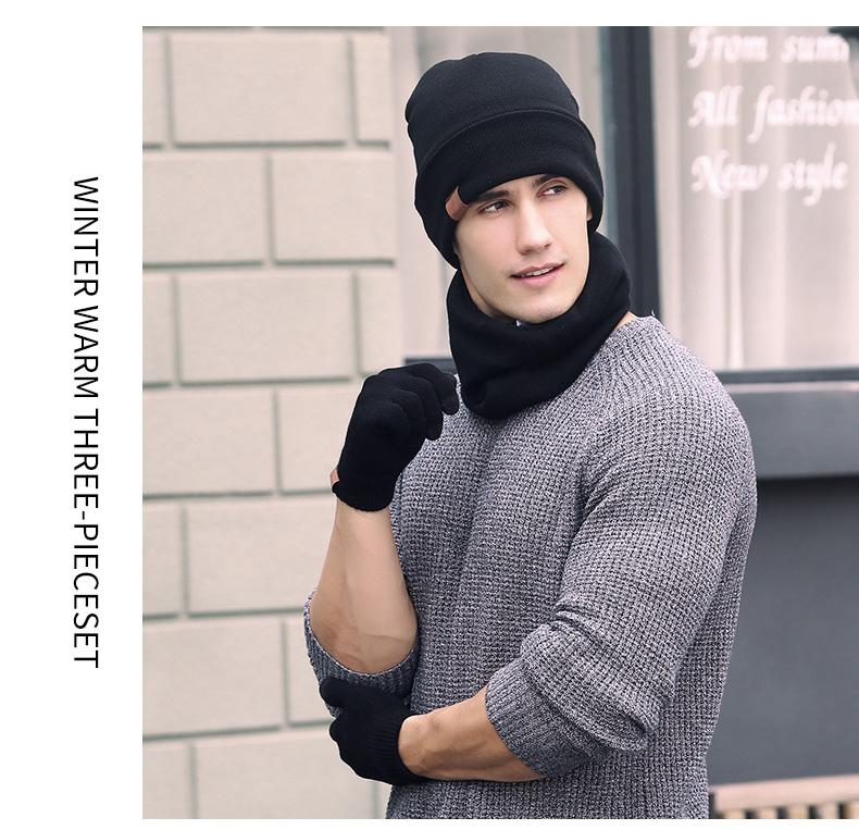 Custom Outdoor Warm Man Acrylic Knitted Winter Beanie Hat Scarf Gloves Set