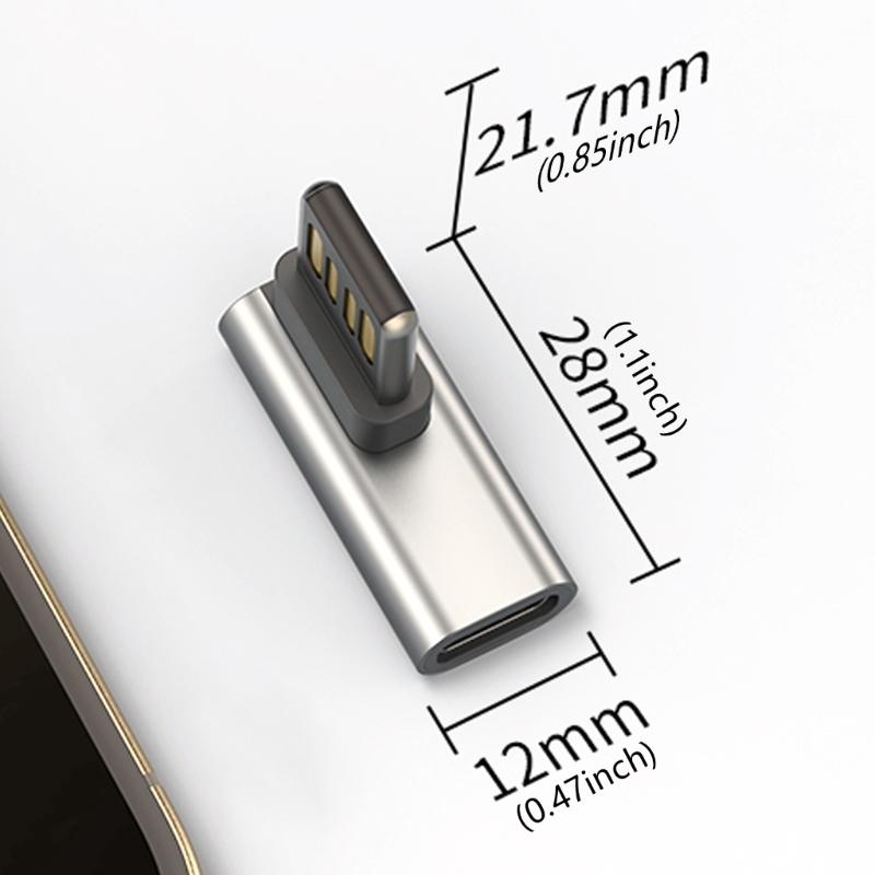 90°Bend USB to Type C Adapter Connectors Reversible Plugs Support Inline Control for Easy Use in Tight Space Use