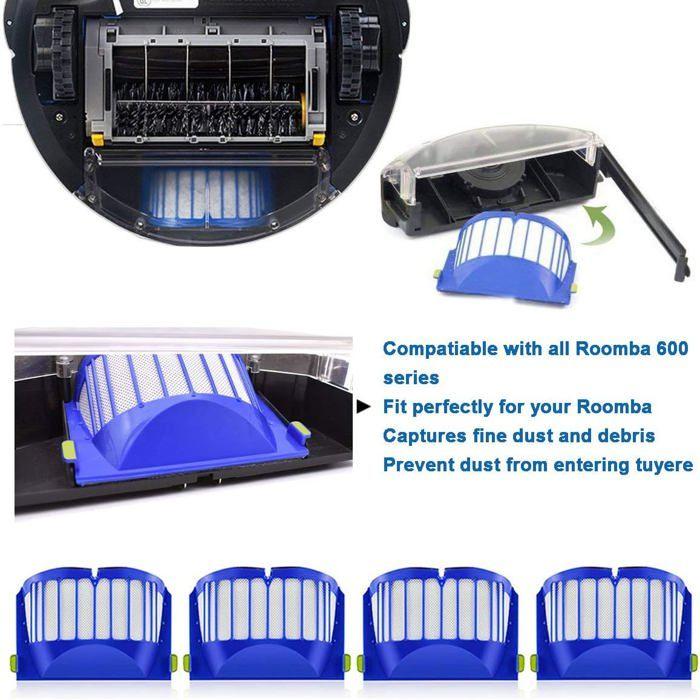 Accessoires compatibles pour iRobot Roomba - AIMOONSA - Séries 600 - Kit 16 pièces - Bleu - Filtre haute efficacité