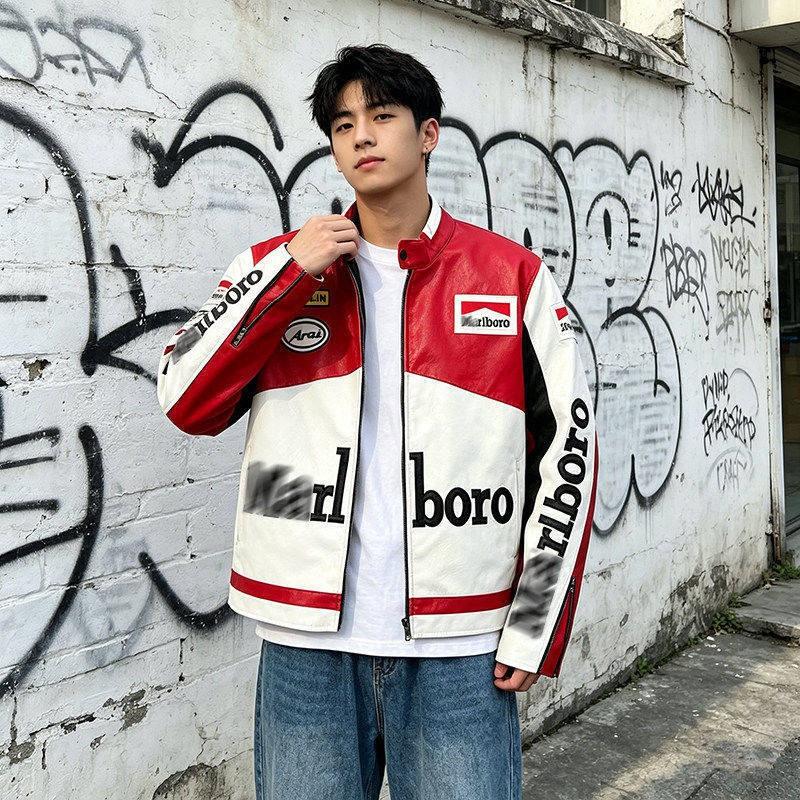 Závodní motocyklová bunda Kožený motorkářský kabát Vintage styl Unisex jezdecké oblečení Muži Ženy