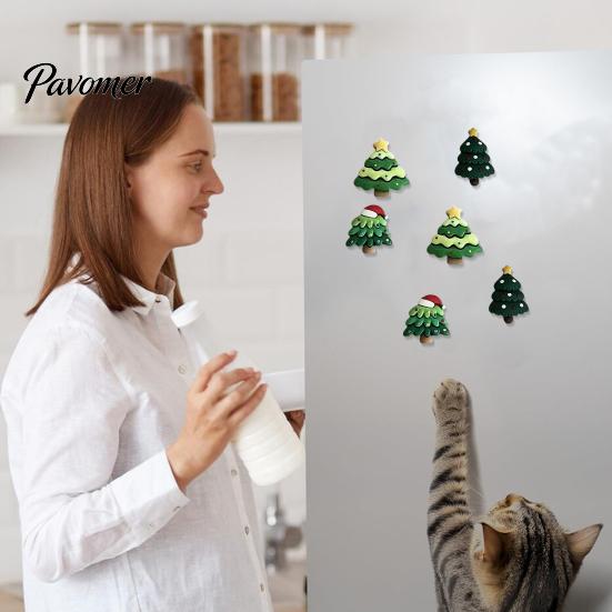 New Year Party Decorations 7Pcs/Set Mini Christmas Tree Refrigerator Magnet, Xmas Shape Festive Accessories Fridge Decorative Magnet for Whiteboard