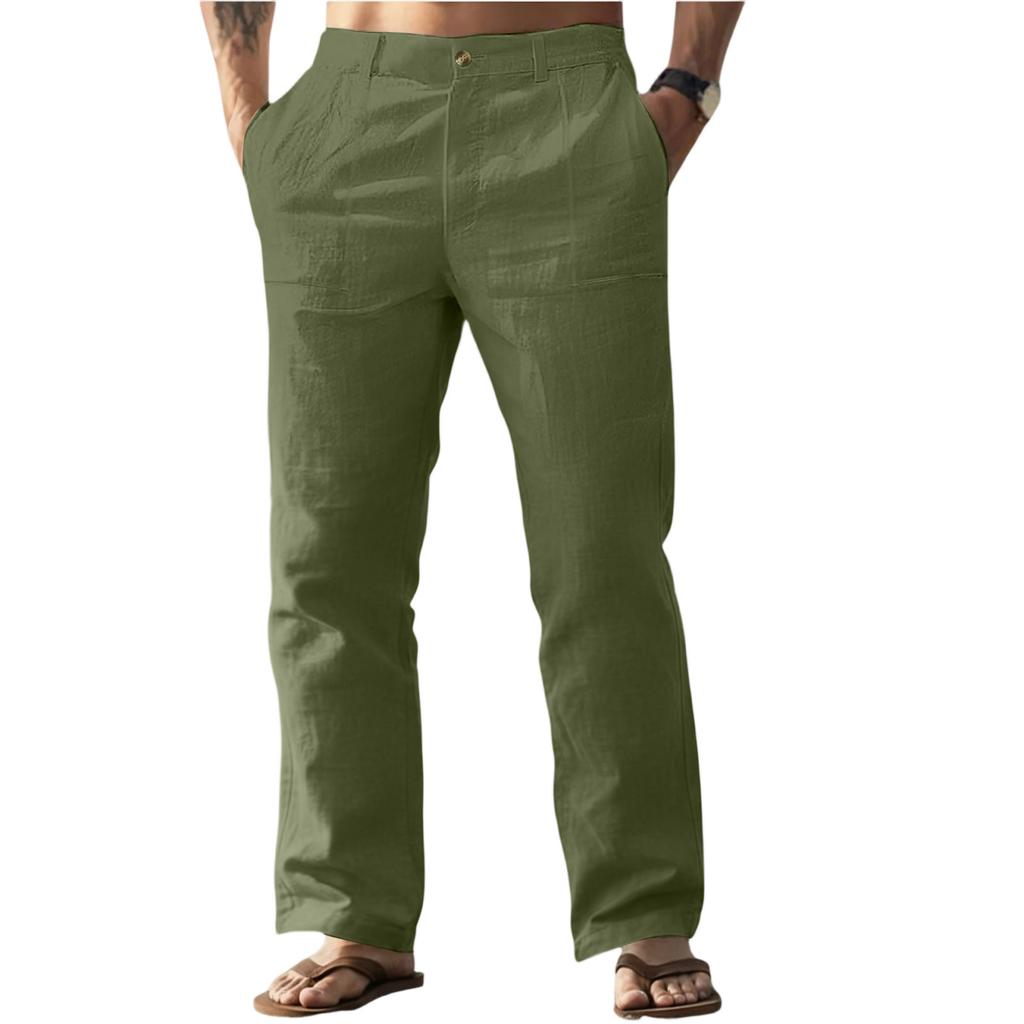 Men's Cotton And Linen Color Casual Trousers Long Pants